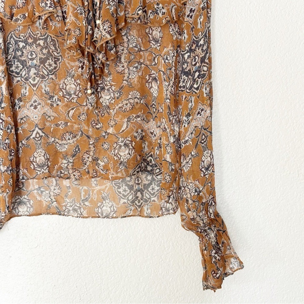 Hannah Artwear‎ Women's Boho Sheer Floral Ruffle Tie Neck Blouse Top Size 1 - Picture 5 of 9
